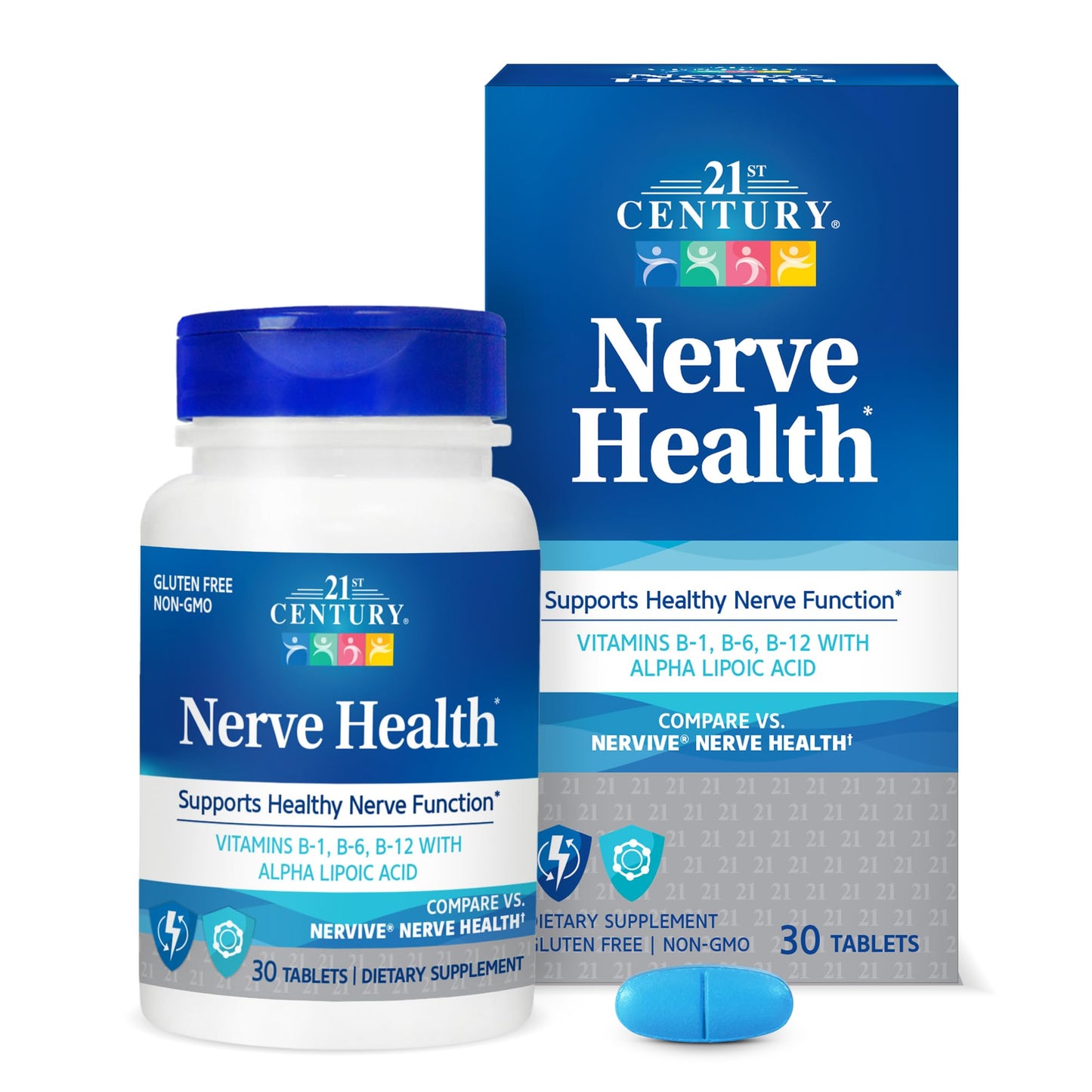 21st Century Nerve Health Tablets (30 Count), Alpha Lipoic Acid 300mg, B1, B6, & B12 Vitamins for Nerve Function Support, Antioxidant ALA Supplement, Gluten Free. Non-GMO, & Vegan 21st CenturyBuy Supplements Australia