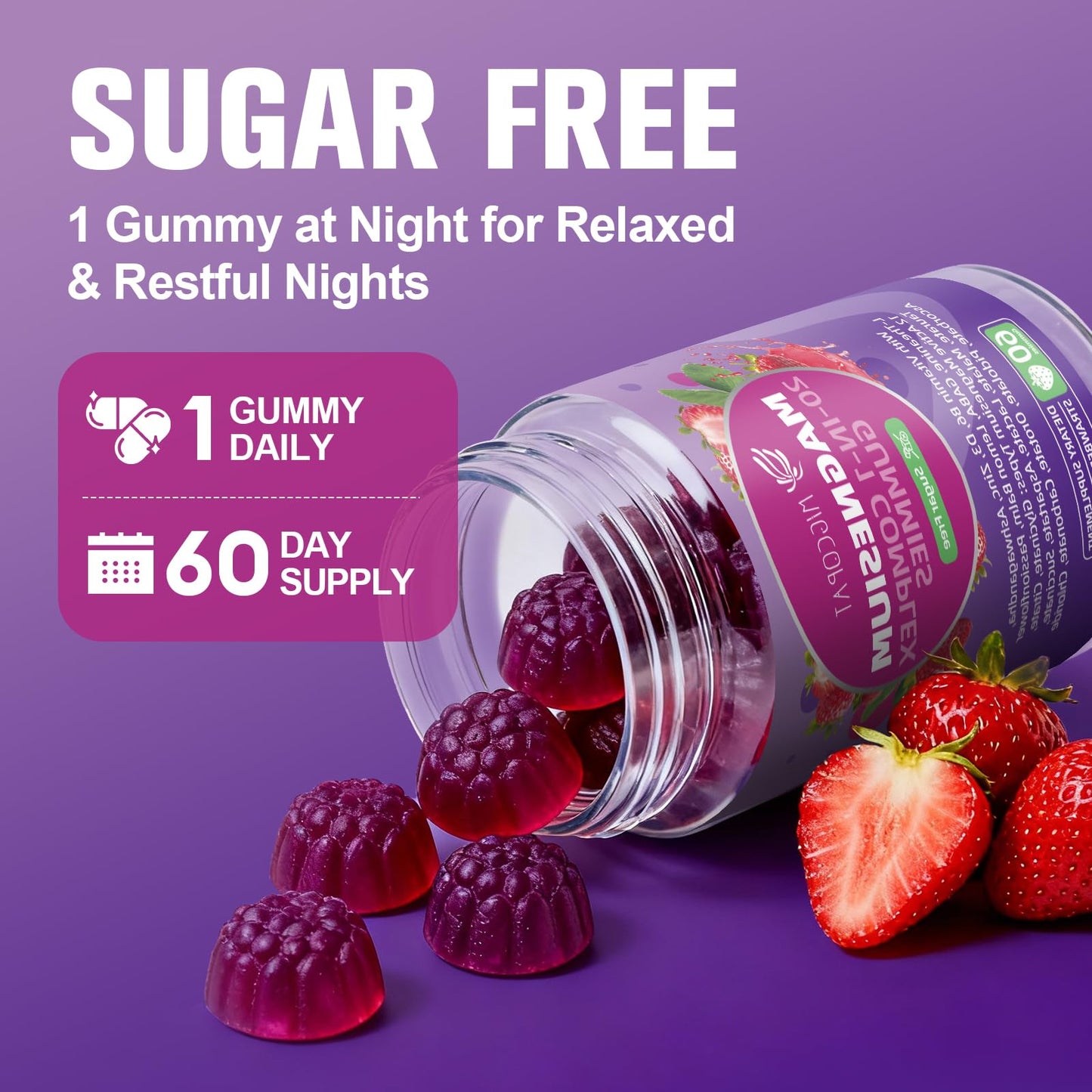 Migcopat Magnesium Complex Gummies, 20 in 1 Magnesium Gummy with Glycinate Citrate Malate Taurate - Ashwagandha, L-Theanine, D3&Zinc for Relaxation,