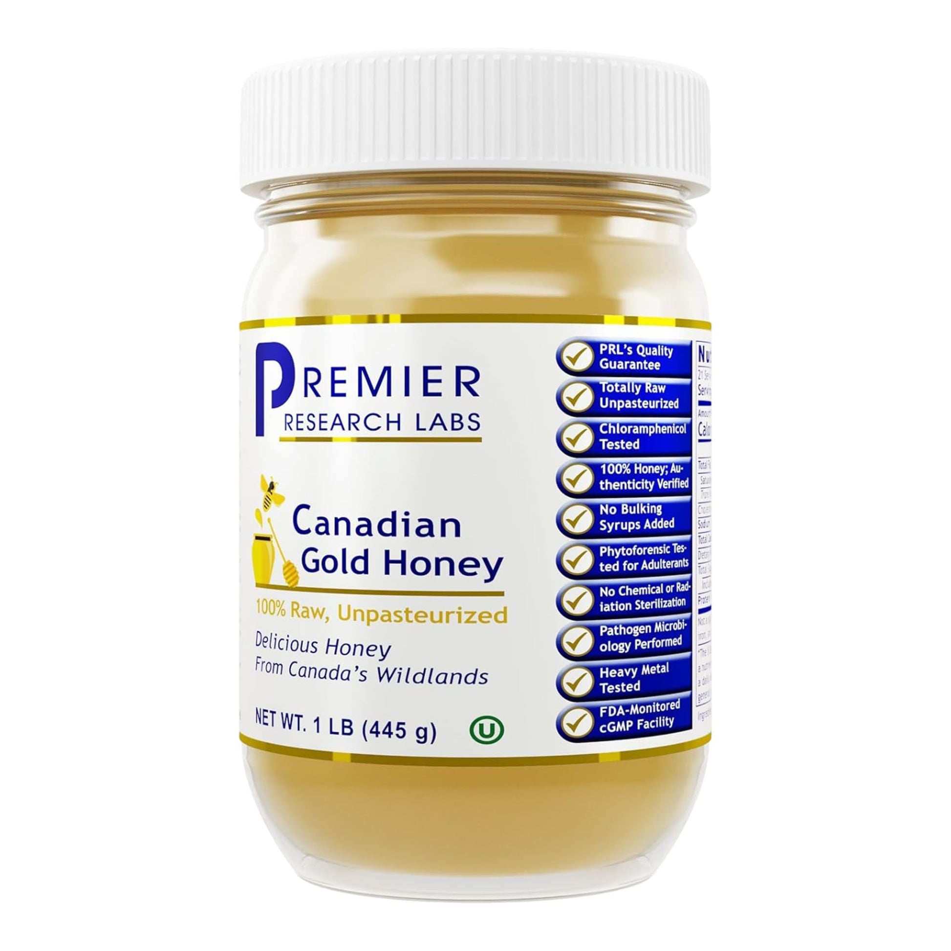 Premier Research Labs Canadian Gold Honey - Raw Honey, Pure Honey, Raw Unpasteurized Honey, Unfiltered, 100% Pure, Sugar-Free, Unprocessed Wildflower Honey - 1 lb Jar Premier Research LabsBuy Supplements Australia