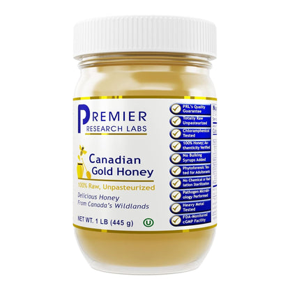 Premier Research Labs Canadian Gold Honey - Raw Honey, Pure Honey, Raw Unpasteurized Honey, Unfiltered, 100% Pure, Sugar-Free, Unprocessed Wildflower Honey - 1 lb Jar Premier Research LabsBuy Supplements Australia