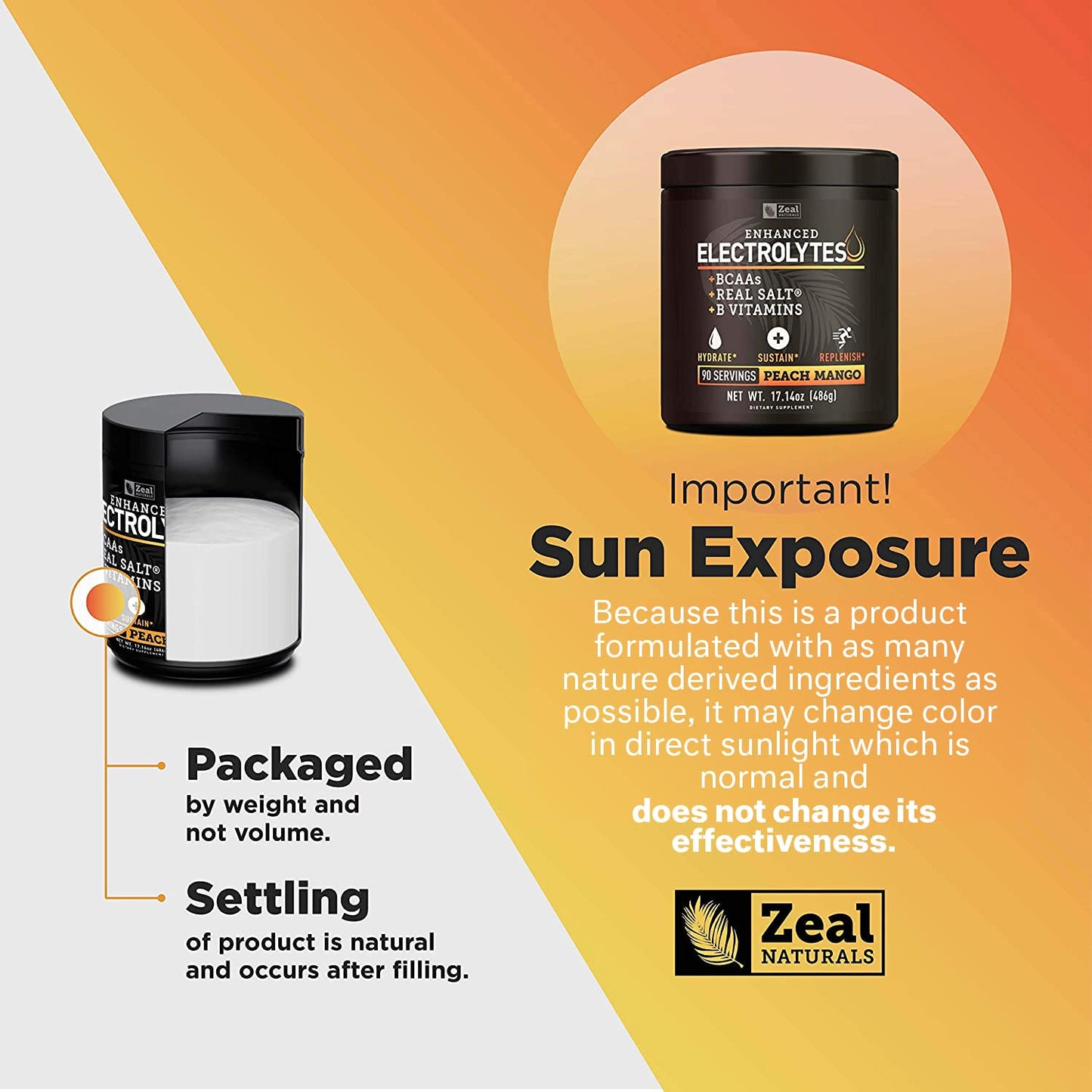 Enhanced Electrolyte Powder (Peach Mango | 90ct.) + BCAA, B-Vitamins & Real Salt Zeal NaturalsBuy Supplements Australia
