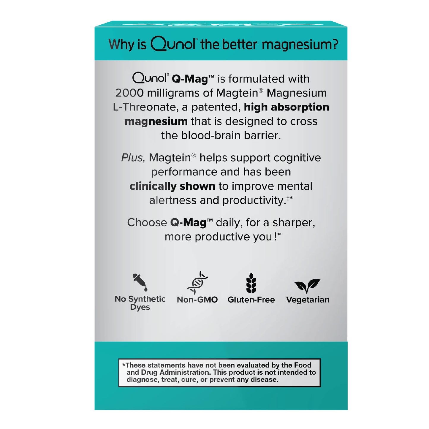 Qunol Q-Mag Magnesium L-Threonate Tablets, 2000mg of Magtein to Help Support Cognitive Performance, Improve Mental Alertness & Productivity, Supports Restful Sleep, High Absorption, 60 Count QunolBuy Supplements Australia