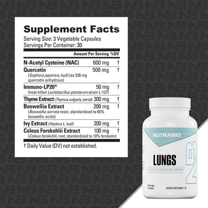 NutraBio Lungs Supplement - Blend of Immuno-LP20 and Natural Extracts to Help Support Respiratory & Immune Health - 90 Capsules NutraBioBuy Supplements Australia