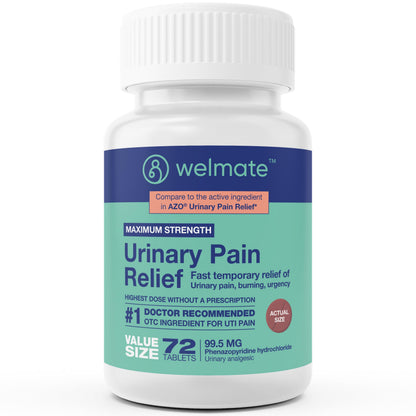 WELMATE Urinary Pain UTI Relief Maximum Strength (Phenazopyridine HCL) - Improve Urinary Tract Health & Bladder Control, Urgency, & Discomfort | Over-The-Counter Medication for Men & Women (72 Pills) WELMATEBuy Supplements Australia