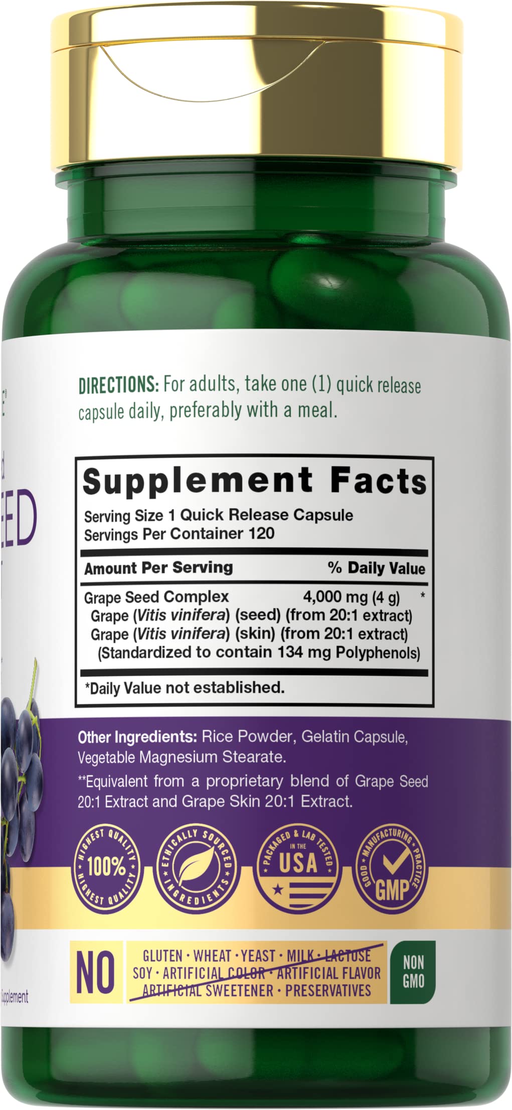 Carlyle Grape Seed Extract 4,000mg | 120 Quick Release Capsules | Standardized Extract CarlyleBuy Supplements Australia