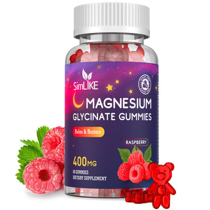 Magnesium Glycinate Gummies 400mg, High Absorption Magnesium Gummies with L-Theanine, Ashwagandha & GABA for Relaxation, Stress Relief & Slee