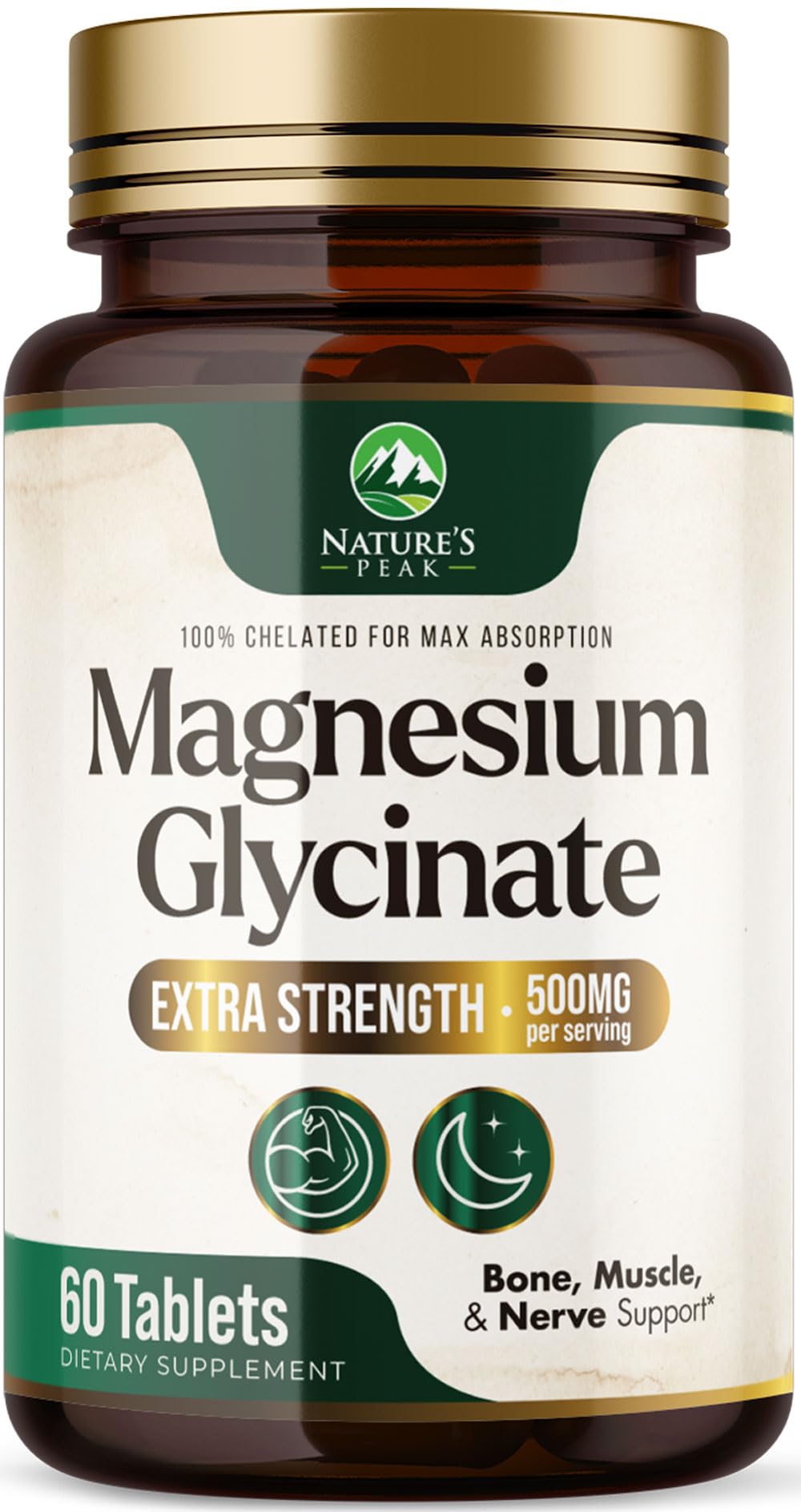 Magnesium Glycinate 500mg Per Serving - High Absorption Chelated Magnesium Supplement for Muscle, Bone and Heart Health Support - Easy Digestion & Gentle on Your Stomach - USA Bottled - 60 Tablets Nature's PeakBuy Supplements Australia