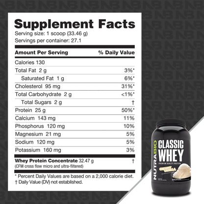 NutraBio Classic Whey Protein Powder- 25G of Protein Per Scoop - Full-Spectrum Amino NutraBioBuy Supplements Australia