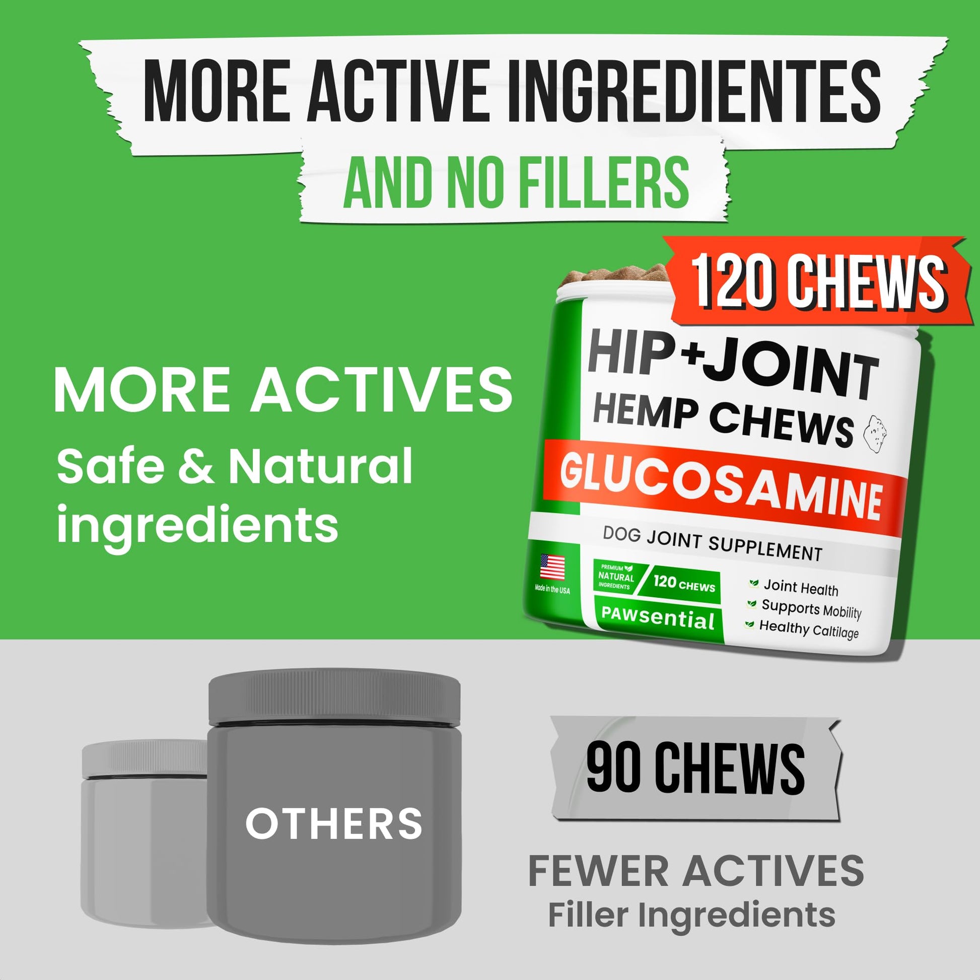 Pawsential Hemp Treats - Dog Joint Supplement - Mobility Support Chews w/Glucosamine Chondroitin, Turmeric, MSM - Hip & Joint Chews - Joint Pain Relief Treats - 120Ct PawsentialBuy Supplements Australia