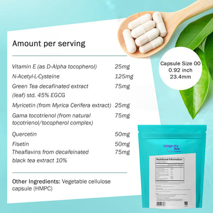 Senolytic Anti-Aging Supplement | Fisetin, Quercetin,NAC, Gamma Tocotrienols | 8-in-1 Cellular Regeneration & Longevity Formula | Boost Energy, Mental Clarity & Healthspan | 120 Vegan Capsules Longevity BoxBuy Supplements Australia