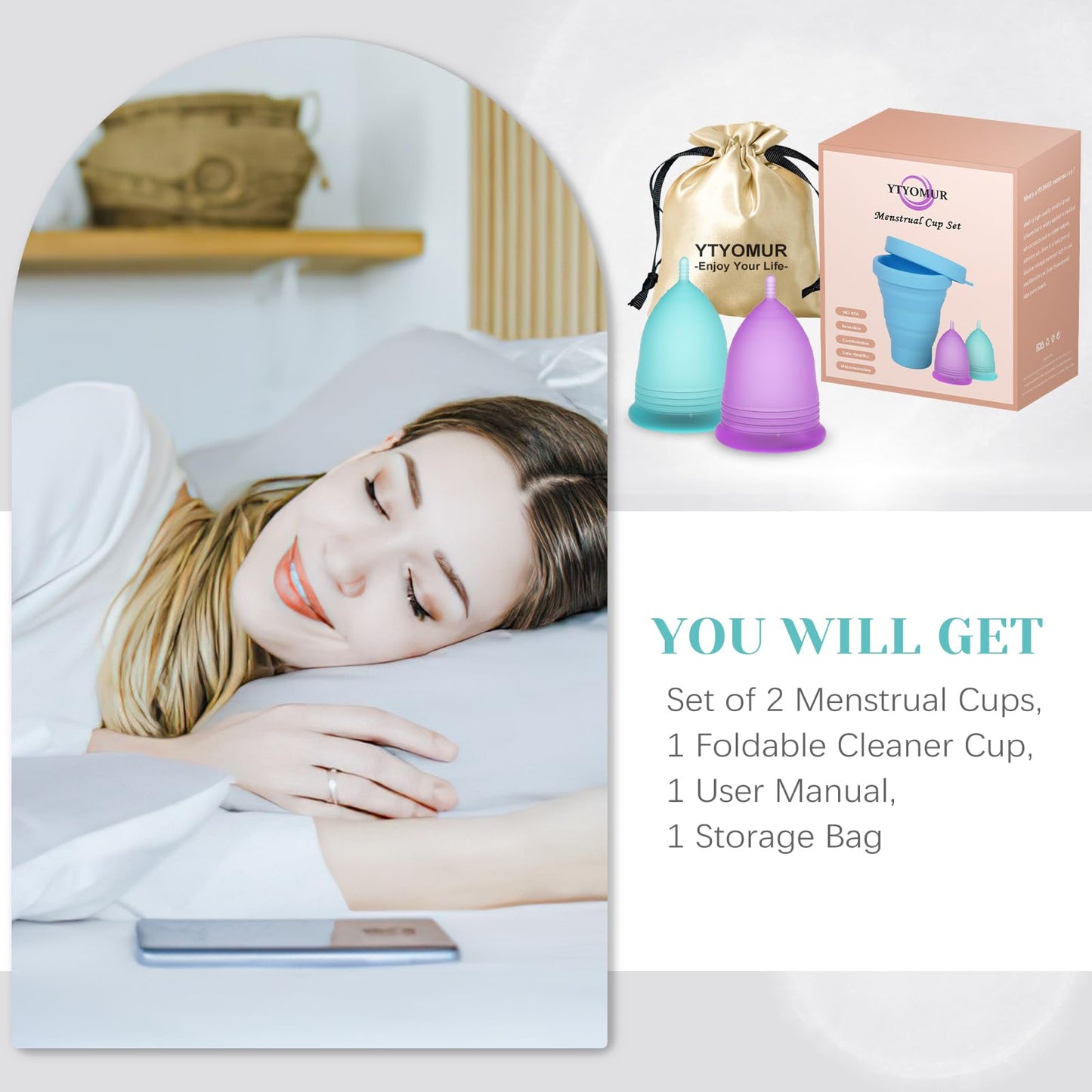 YTYOMUR Menstrual Cup Set, 2 Soft Period Cup Come with Collapsible Cleaner Cup YTYOMURBuy Supplements Australia