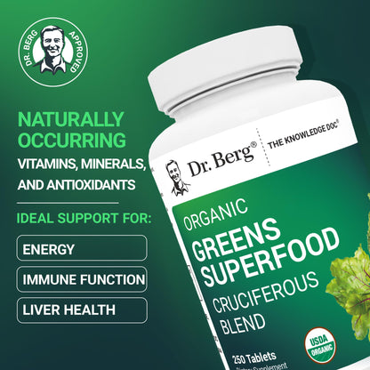 Dr. Berg's Greens Superfood Cruciferous Vegetable Tablets - Vegetable Supplements for Adults w/ 11 Phytonutrient Super Greens Tablets - Energy, Immune System & Liver Veggie Tablets - 250 Tablets Dr. Berg NutritionalsBuy Supplements Australia