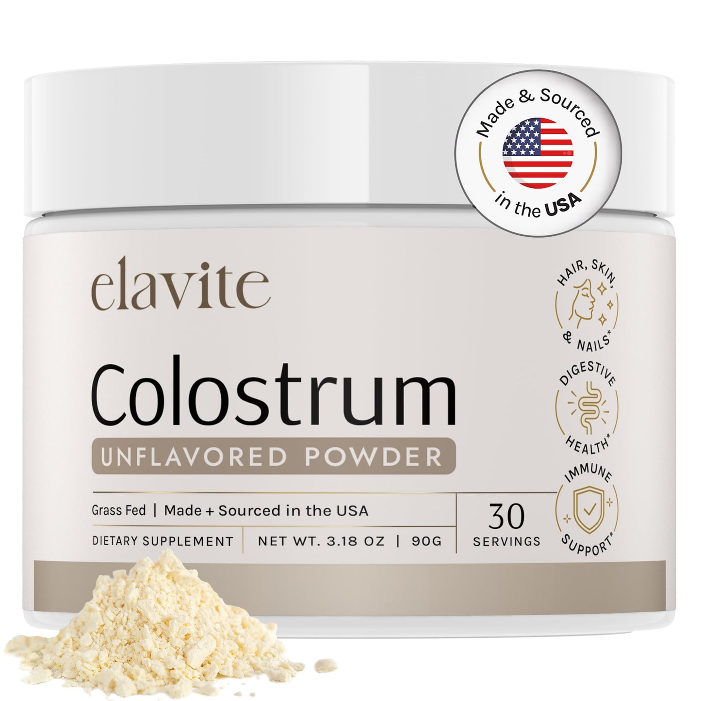 Elavite Bovine Colostrum Powder (Unflavored) Grass Fed Colostrum Supplement for Gut Health, Immune Support Healthy Hair, Skin & Nails - 30 Servings ElaviteBuy Supplements Australia