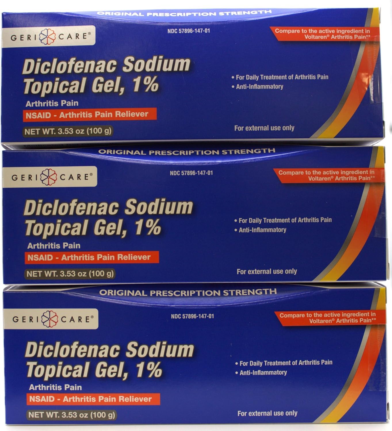 GeriCare Topical Arthritis Pain Relief Gel Diclofenac Sodium 1% (NSAID) Hand Wrist Elbow Foot Ankle Knee Extra-Strength Pain Reliever- Anti-inflammatory Arthritis Pain Treatment, 3.53oz (3 Pack) GeriCareBuy Supplements Australia