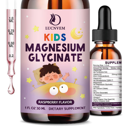 Kids Magnesium Glycinate Sleep Liquid Drops – Sleep & Calm Support with L-Theanine – Melatonin-Free, Sugar-Free Vegan Raspberry Supplement – 2 Bottles, 30ml Each LUCNVEMBuy Supplements Australia