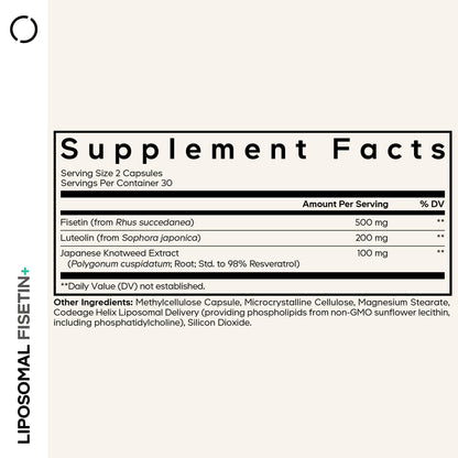 Codeage Liposomal Fisetin Supplement - Fisetin 500 mg - Resveratrol from Japanese Knotweed Extract Polyphenol, Luteolin Sophora Japonica Flavonoid, Liposomal Delivery - Vegan, Non-GMO - 60 Capsules CodeageBuy Supplements Australia