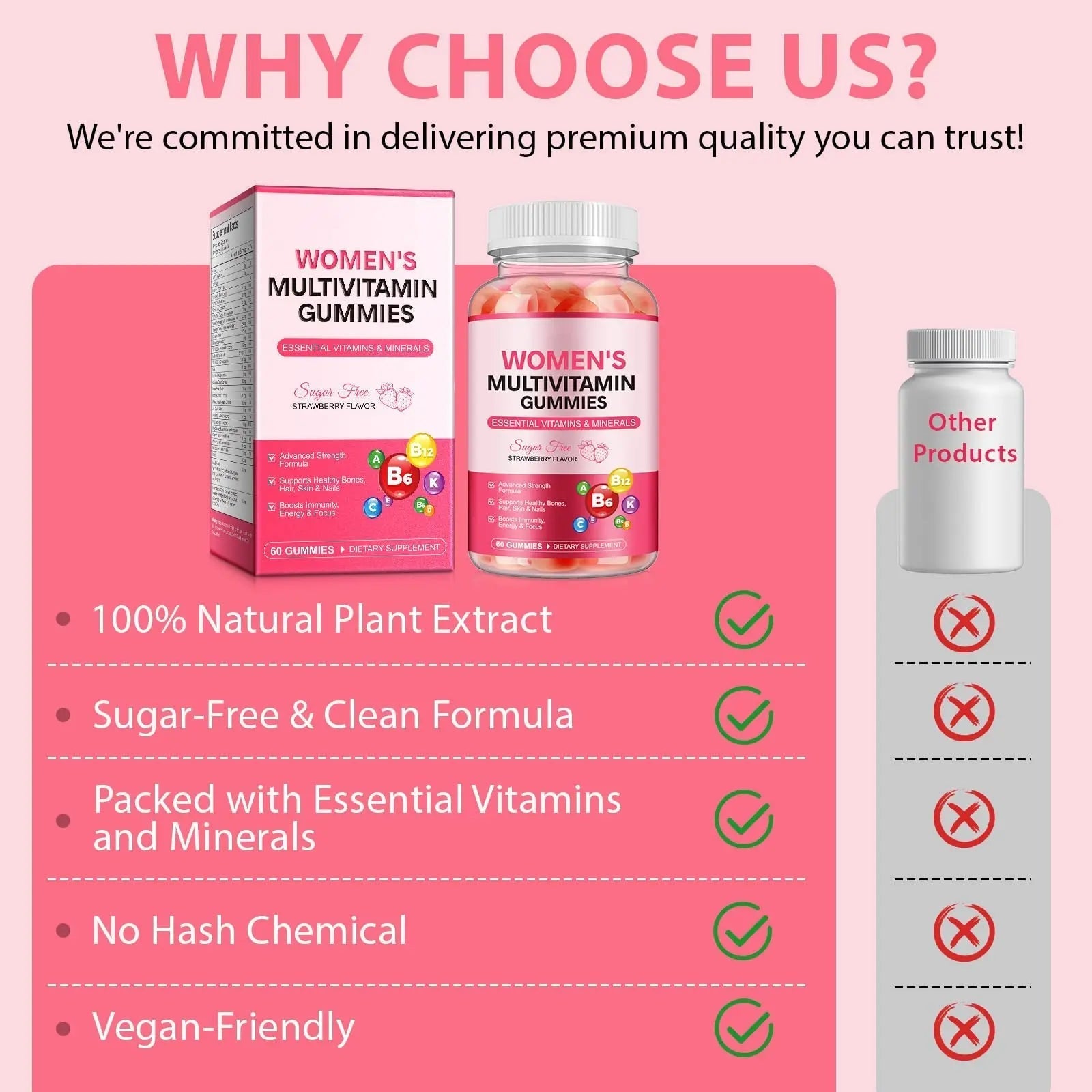 Women's Multivitamin Gummy, Vitamins A, C, D, E, K, B6, and B12 Womens Daily Multivitamin Gummy for Hair,Skin & Nails, Immune Energy Frovetani