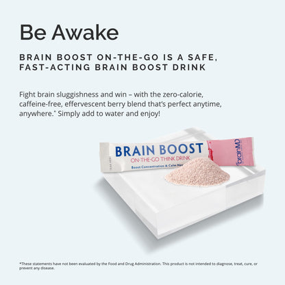 BRAINMD Dr Amen Brain Boost On The Go - 10 Packets, Berry Flavor - Nootropic Drink Powder, Promotes Focus, Clarity & Mental Energy - Caffeine Free, Gluten Free - 10 Servings BRAINMDBuy Supplements Australia