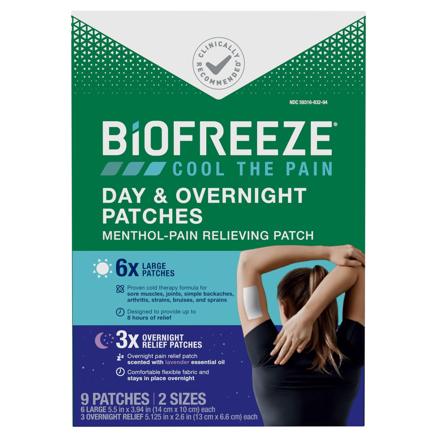 Biofreeze Day & Overnight Pain Relief Patches, Menthol Pain Patches for Arthritis & Muscle Pain Relief, Comfortable & Flexible Fabric Stays in Place, 9 Patches (6 Day, 3 Night) BiofreezeBuy Supplements Australia