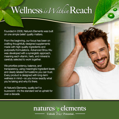 Natures Elements Advanced Shou Wu for Gray Hair – Prepared He Shou Wu for Hair Growth with Biotin, Bioperine, Fo-Ti Root & More – 100% Natural – 60 Tablets – Non-GMO, Gluten-Free Natures ElementsBuy Supplements Australia