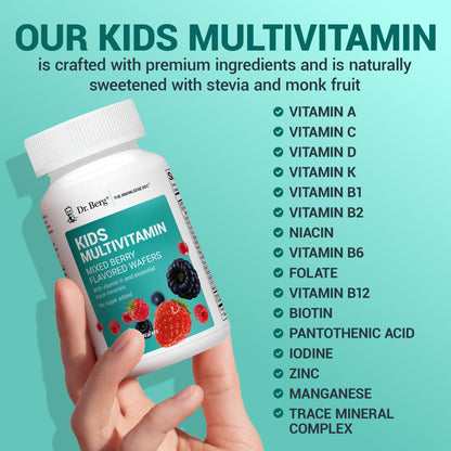 Dr. Berg Kids Chewable Multivitamins (NOT Sweetened w/Sugar) - Daily Multivitamin for Kids that Includes 20 Nutrients & Trace Mineral Complex - Mixed Berry Chewable Vitamins for Kid - Red Wafers Dr. Berg NutritionalsBuy Supplements Australia