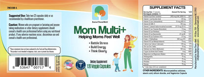 Raise Them Well Mom Multi+ Daily Multivitamin for Women with Active Folate, Adaptogens & Bacopa, Energy, Stress & Cognitive Support, 120 Veggie Capsules Raise Them Well