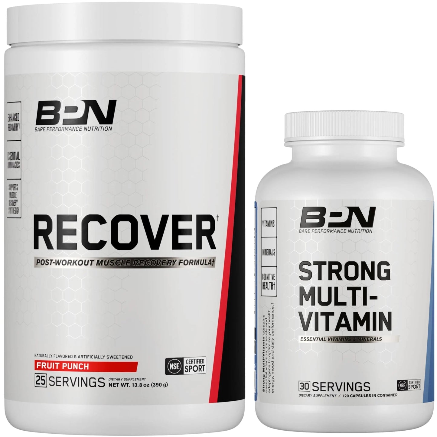BARE PERFORMANCE NUTRITION BPN Strong Multi-Vitamin 30 Day Supply + Recover Post-Workout Muscle Recovery Drink Mix BARE PERFORMANCE NUTRITION