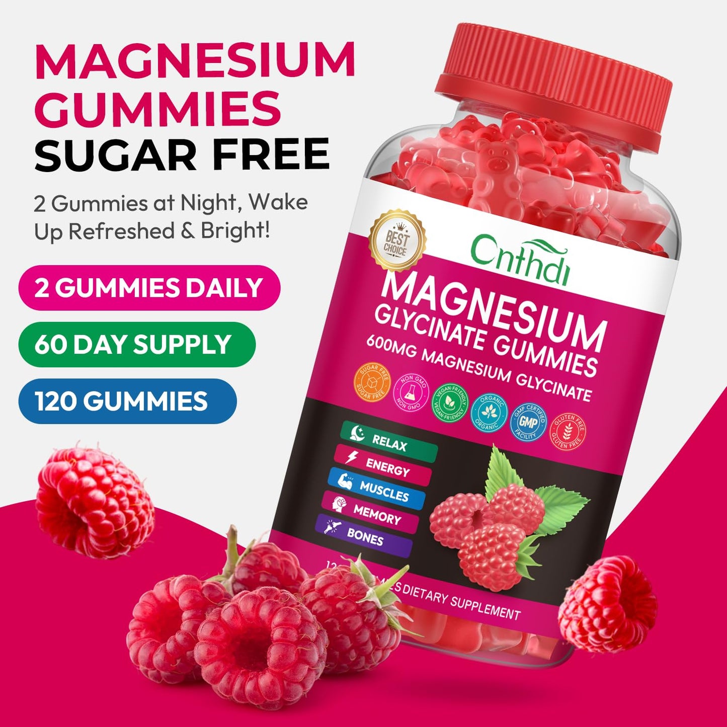 Magnesium Glycinate Gummies 600mg, High Absorption Magnesium Gummies, Black Currant Oil, Calcium, Vitamin B6, Sugar Free Chews for Adults & Kids Relaxation, Stress Relief, Night Rest CNFHDIBuy Supplements Australia