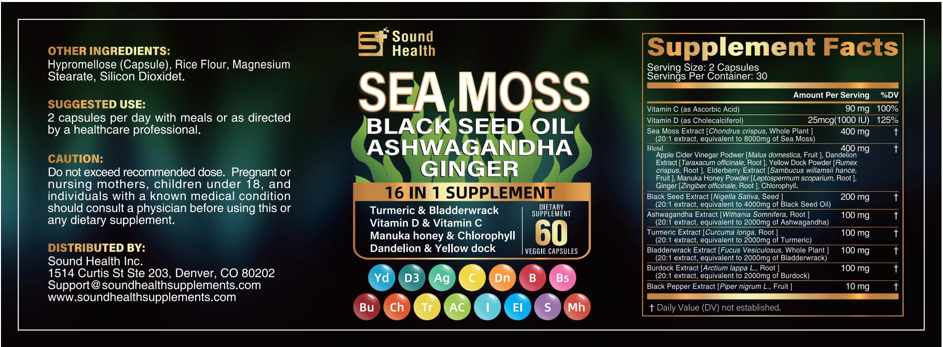 Sea Moss Capsules with Ashwagandha, Turmeric, Bladderwrack, Vitamins C & D for Natural Energy, Sleep Support & Hair Growth, 1200mg Herbal Blend, for Man & Women, Third-Party Tested，16-in-1 Supplement SoundHealthBuy Supplements Australia