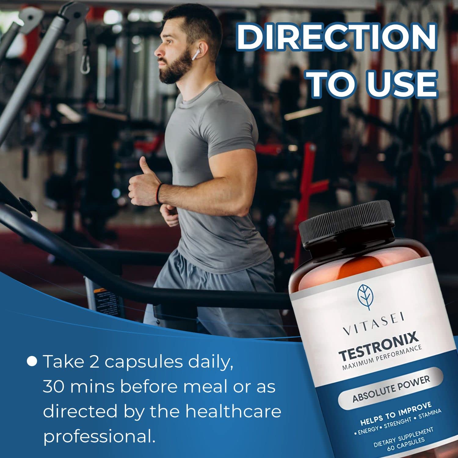 VITASEI Testronix Performance Supplement for Men - Energy and Muscle Supplements for Mens Health - 60 Capsules (Pack of 2) VITASEIBuy Supplements Australia