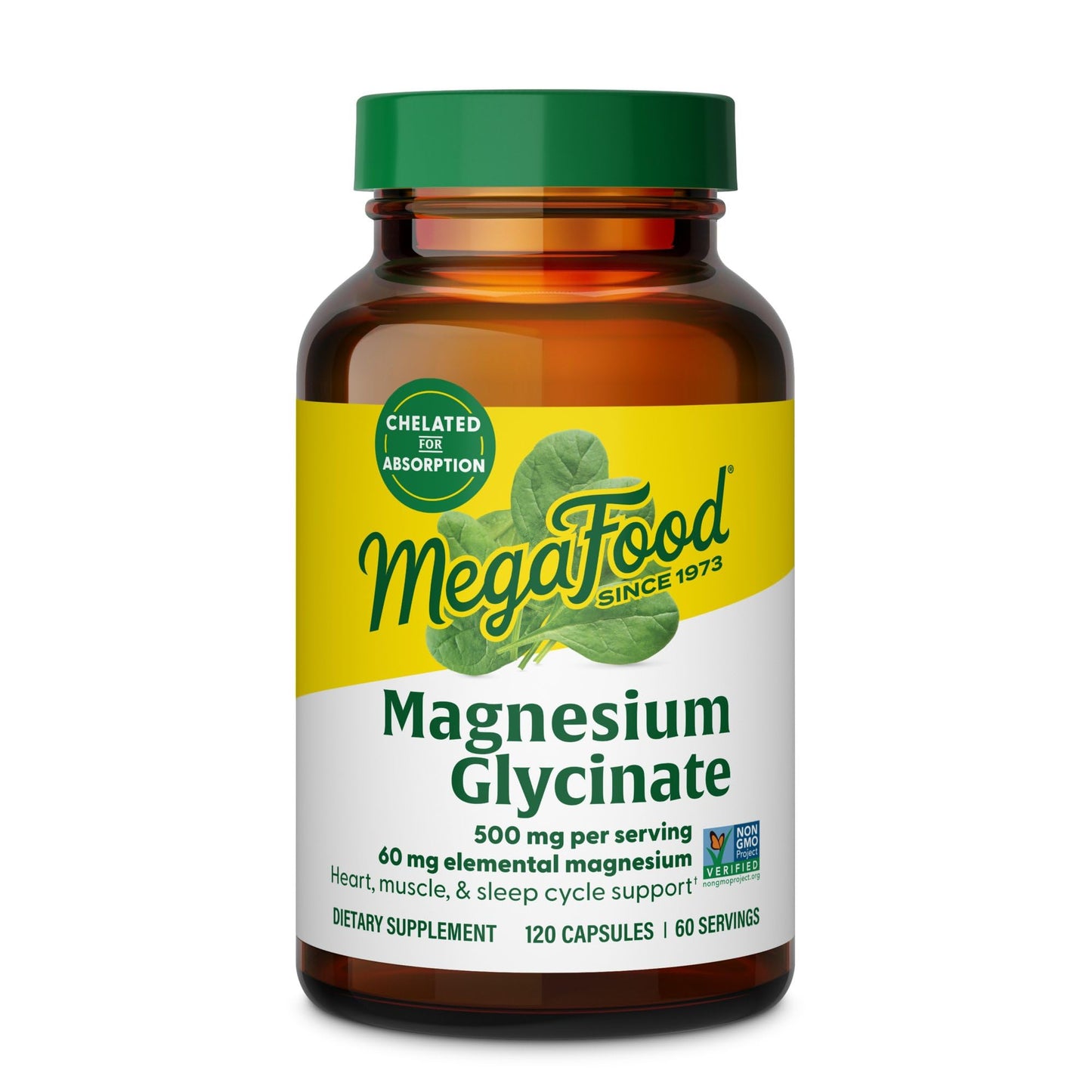 MegaFood Magnesium Glycinate 500mg - Chelated Magnesium Supplement - 60mg Elemental Magnesium - Gentle on the Stomach - Supports Normal Sleep Cycle & Healthy Stress Response - 120 Capsules 60 Servings MegaFoodBuy Supplements Australia