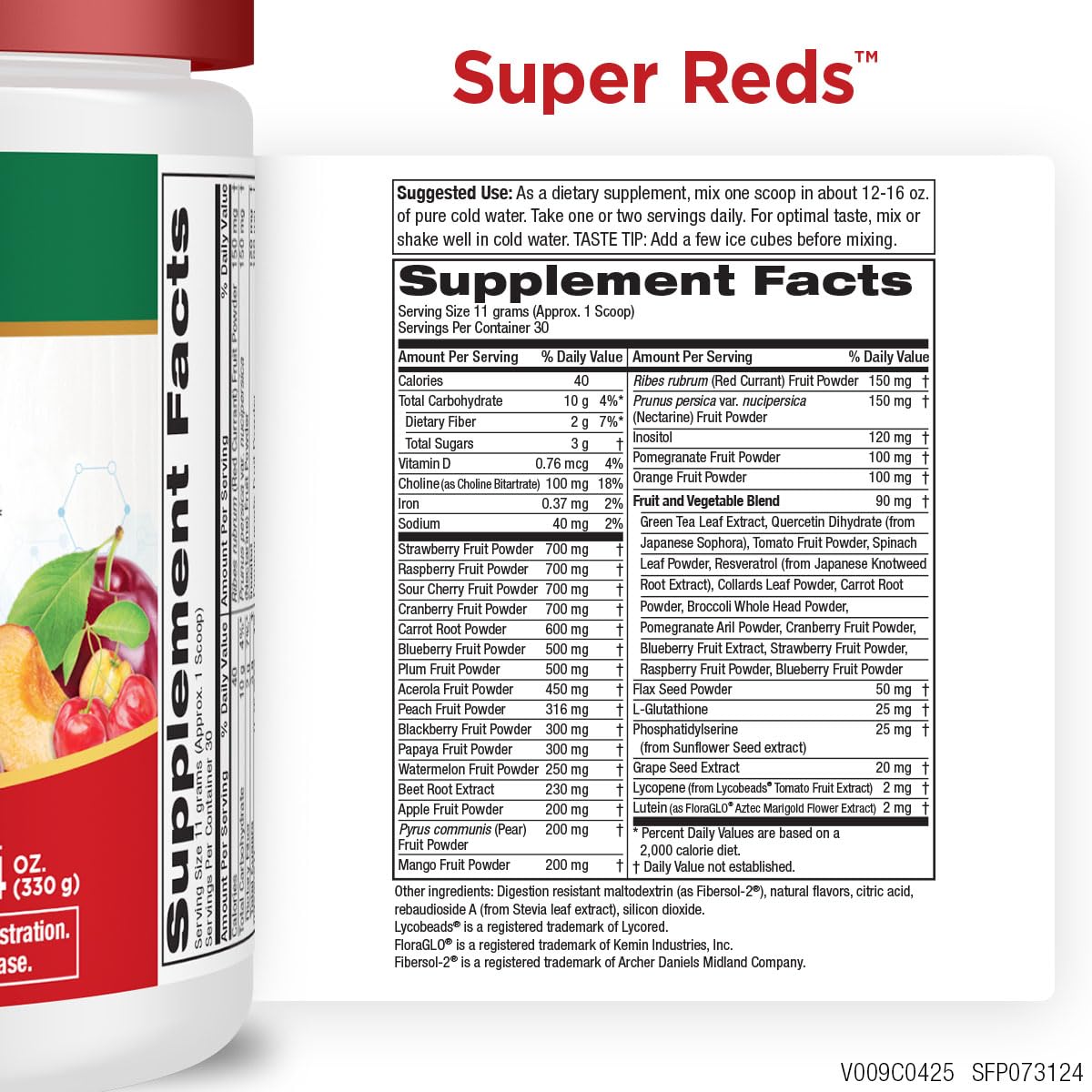 Purity Products Super Reds Powder Phytonutrient Superfood Drink Mix w/FloraGLO Lutein - Phytonutrient Blend containing Polyphenols, Antioxidants & More - 330 Grams - 30 Day Supply Purity ProductsBuy Supplements Australia
