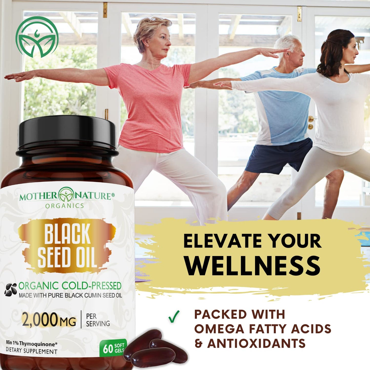 Organic Black Seed Oil 2000mg - 60 Softgel Capsules (Non-GMO) Premium Cold-Pressed Mother Nature Organics Superfoods for Organic LivingBuy Supplements Australia