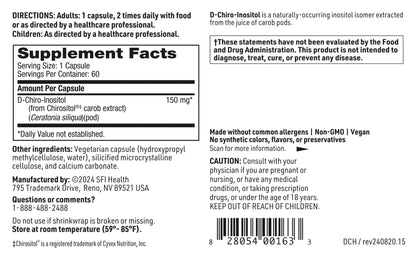 SFI Health Klaire Labs D-Chiro-Inositol - 150 Milligrams Hypoallergenic Supplement (60 Capsules) SFI HealthBuy Supplements Australia