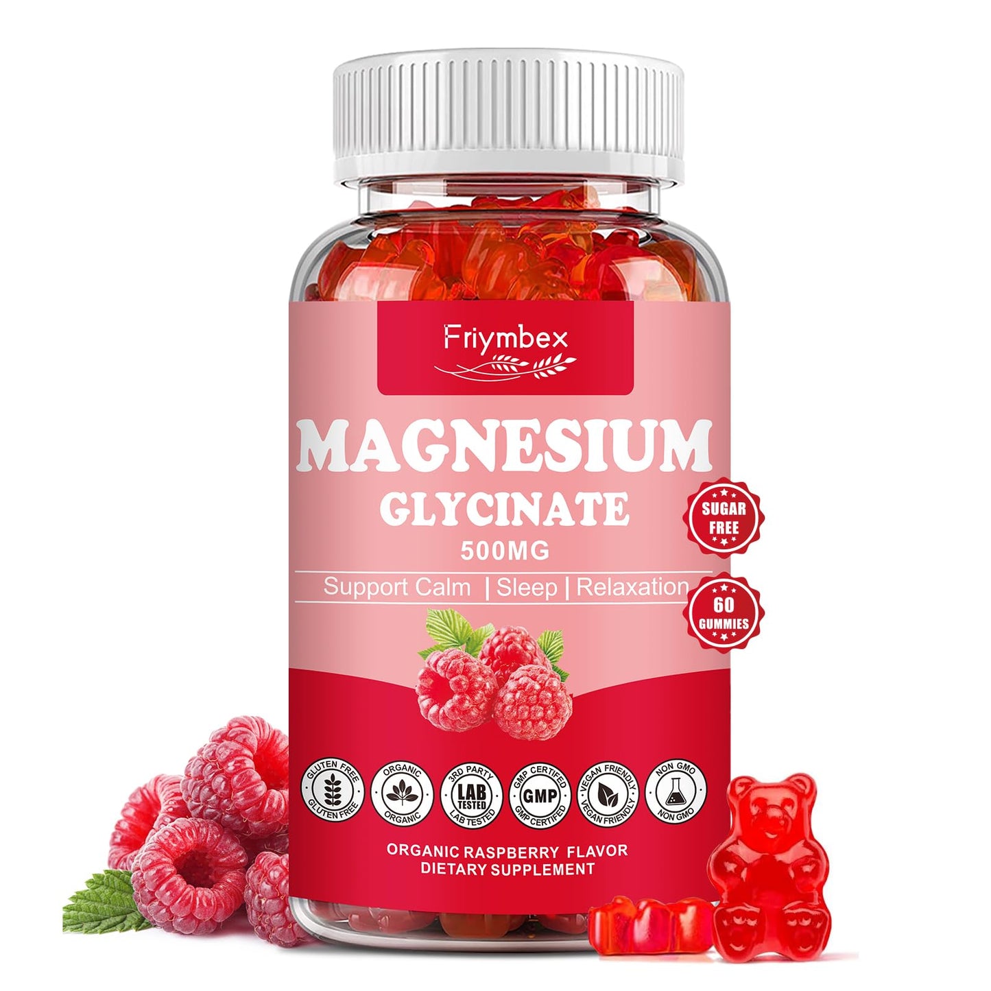 Magnesium Glycinate Gummies 500mg | Relaxation Calm Magnesium Gummies | Sugar-Free | Non-GMO | Gluten-Free