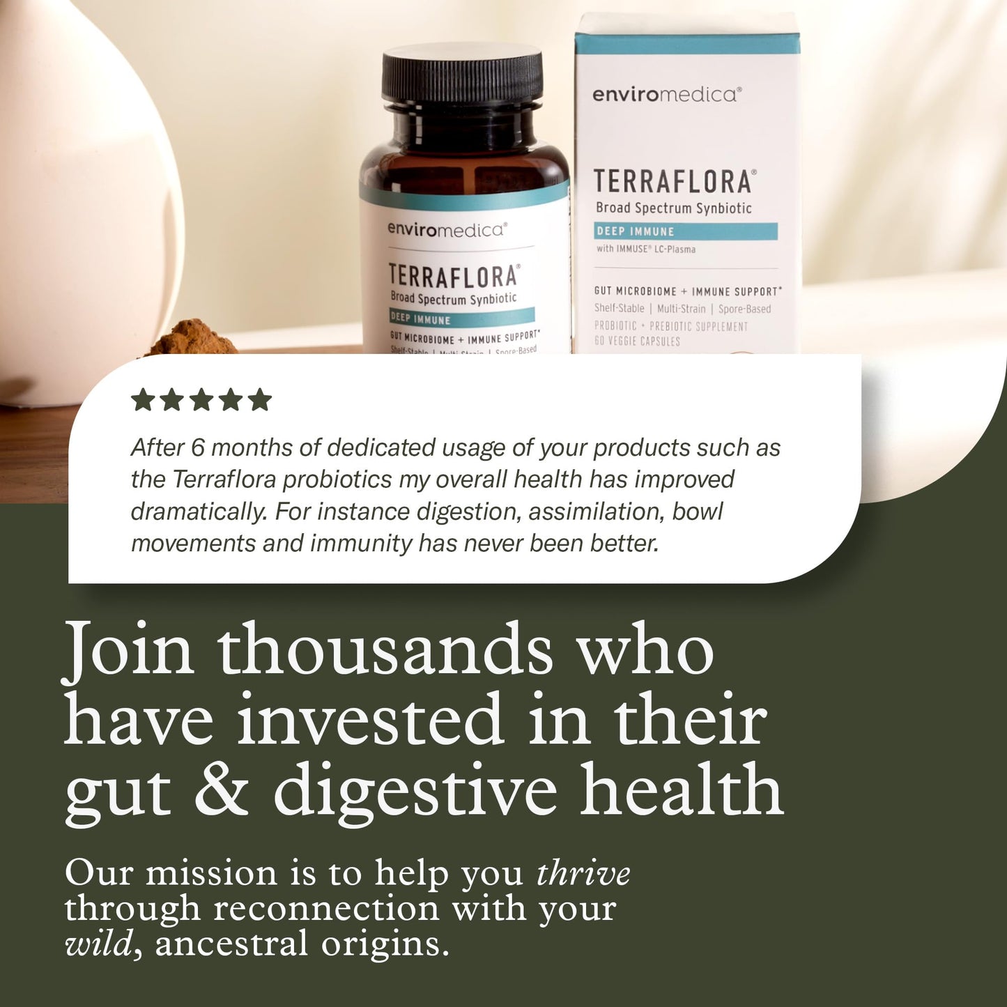 Terraflora Deep Immune Synbiotic- SBO Probiotic and Prebiotic, Immune Support, Gut Health, Soil Based Spore Pre and Probiotics for Women and Men, LC-Plasma, Bacillus Coagulans, Subtilis, 60 Capsules EnviromedicaBuy Supplements Australia