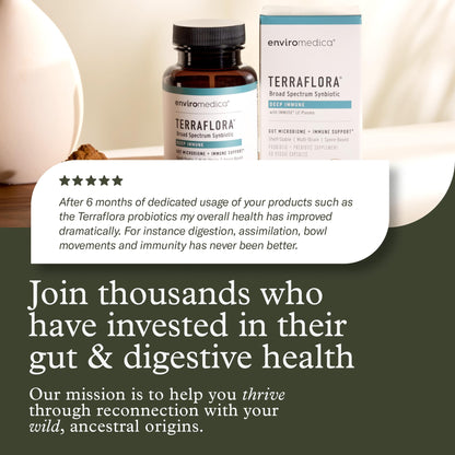 Terraflora Deep Immune Synbiotic- SBO Probiotic and Prebiotic, Immune Support, Gut Health, Soil Based Spore Pre and Probiotics for Women and Men, LC-Plasma, Bacillus Coagulans, Subtilis, 60 Capsules EnviromedicaBuy Supplements Australia