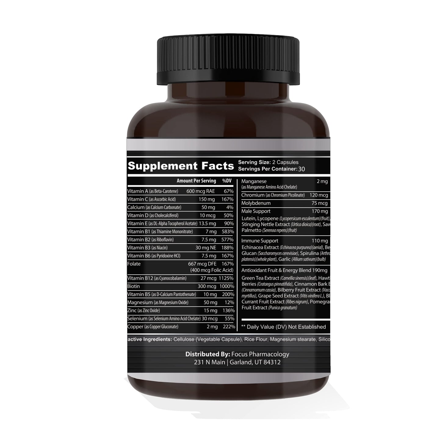 Focus Pharmacology Men's Daily Super Multi-Vitamin for Men - 60 Ct Blend of Vitamins, Minerals, Plus Herbs for Prostate Health and General Energy/Focus Focus PharmacologyBuy Supplements Australia