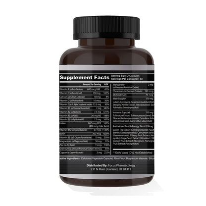 Focus Pharmacology Men's Daily Super Multi-Vitamin for Men - 60 Ct Blend of Vitamins, Minerals, Plus Herbs for Prostate Health and General Energy/Focus Focus PharmacologyBuy Supplements Australia