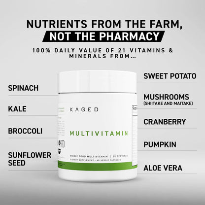 Kaged Multivitamin Capsules | Unflavored | Whole Foods Organic Fruits & Veggies | Plant Based Vegan Multivitamin KagedBuy Supplements Australia