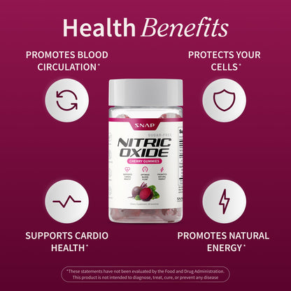 Snap Supplements Nitric Oxide Gummies - Beet Root Extract 300mg, Sugar Free Beetroot Supplement with Pomegranate Powder for Circulation & Natural Energy, 60 Vegan Gummies, Cherry Flavor Snap SupplementsBuy Supplements Australia