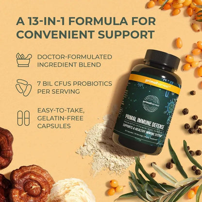 Primal Harvest Immune Defense 10-in-1 Supplement with Probiotics, Zinc, and Vitamins C, D3, K2, B6 Daily Immune Support for Adults Primal Harvest