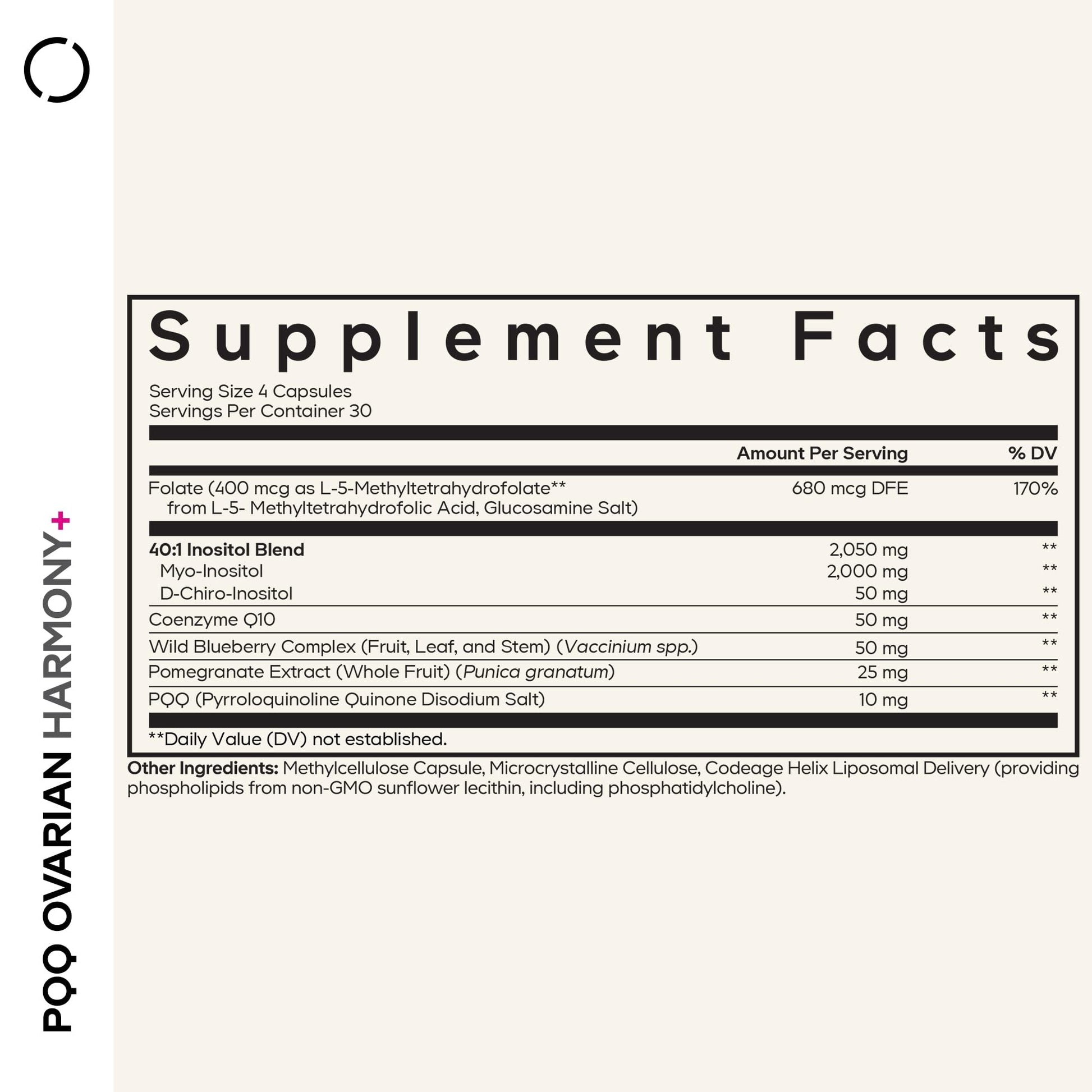 Codeage PQQ Ovarian Harmony+ Supplement - PQQ (Pyrroloquinoline Quinone), Myo-Inositol & D-Chiro-Inositol 40:1 Blend, Folate 5-MTHF, CoQ10, Wild Blueberry - Liposomal Delivery - Non-GMO - 120 Capsules CodeageBuy Supplements Australia