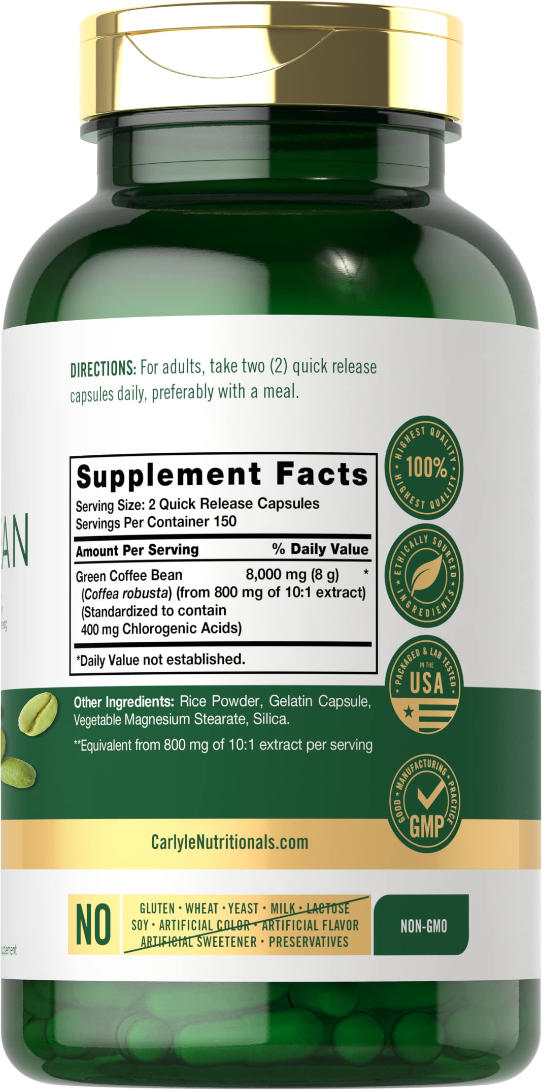 Carlyle Green Coffee Bean Extract | 8000 mg | 300 Capsules | Non-GMO and Gluten Free CarlyleBuy Supplements Australia