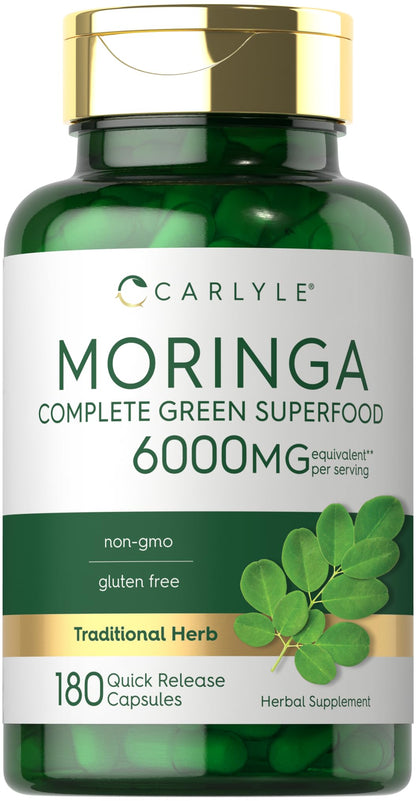Carlyle Moringa Oleifera Supplement | 180 Capsules | Complete Green Superfood for Women and Men | Non-GMO and Gluten Free