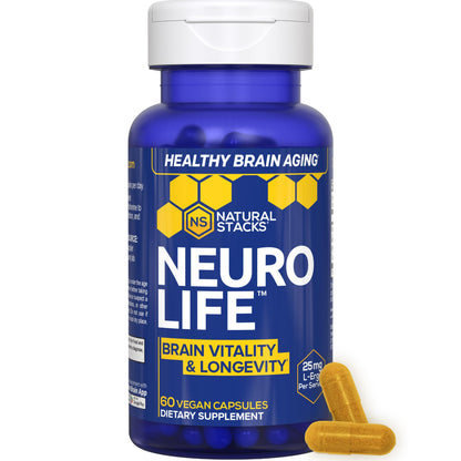 NeuroLife Longevity Supplement - 500mg Taurine & 400mg Berberine Supplement - Clinically Tested MitoPrime L-Ergothioneine - Brain Support for Cognitive Vitality - 60 Berberine Capsules NATURAL STACKSBuy Supplements Australia