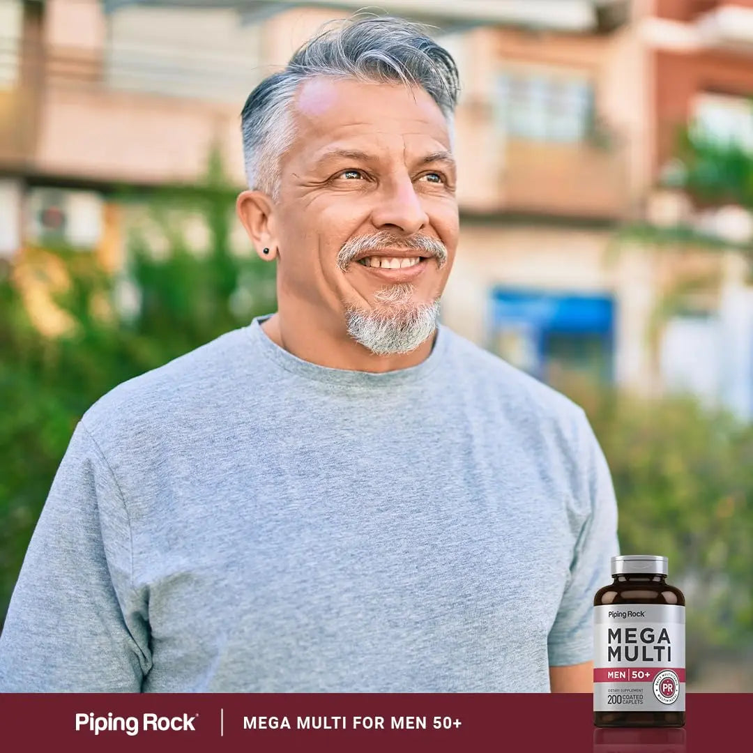 Piping Rock Multivitamin for Men Over 50+ | 200 Caplets | Mega 50 Plus Daily Multimineral | with Magnesium, Calcium, Zinc | Piping Rock