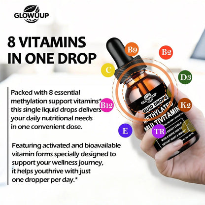 Multivitamin for Women & Men, Methylated Multivitamins & Multiminerals liquid Drops with Methylfolate B12 B2 Vitamin C E D3 K2 GLOVVUUP