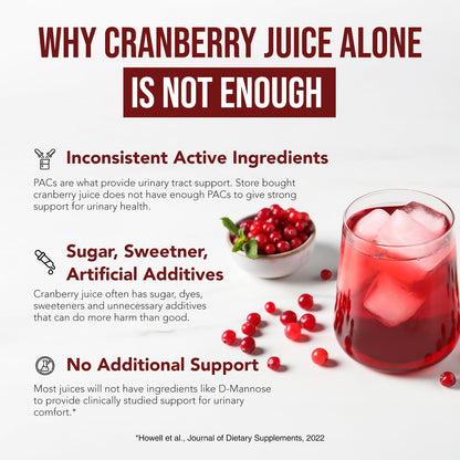 CranEaze®: Cranberry Juice Extract Plus D-Mannose – 36 mg PAC, 100% Soluble PAC - Supports Urinary Tract Health – Most Effective Cranberry Pills for Women,