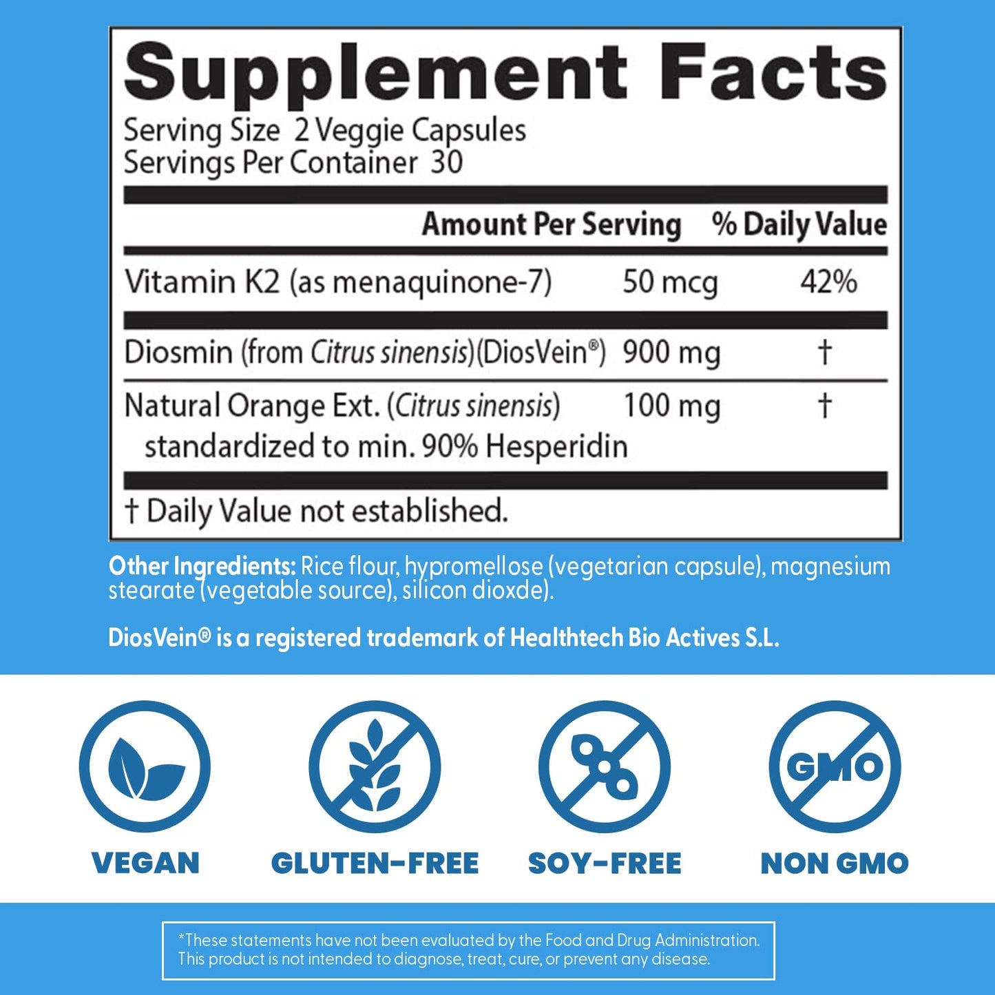 Doctor's Best Vein Support Supplement - Contains Diosmin & Hesperidin, Circulation Support for Legs & Feet, for Men & Women, Formula with Vitamin K2 & Natural Orange Extract, Vegan - 60 Veg Caps Doctor's BESTBuy Supplements Australia